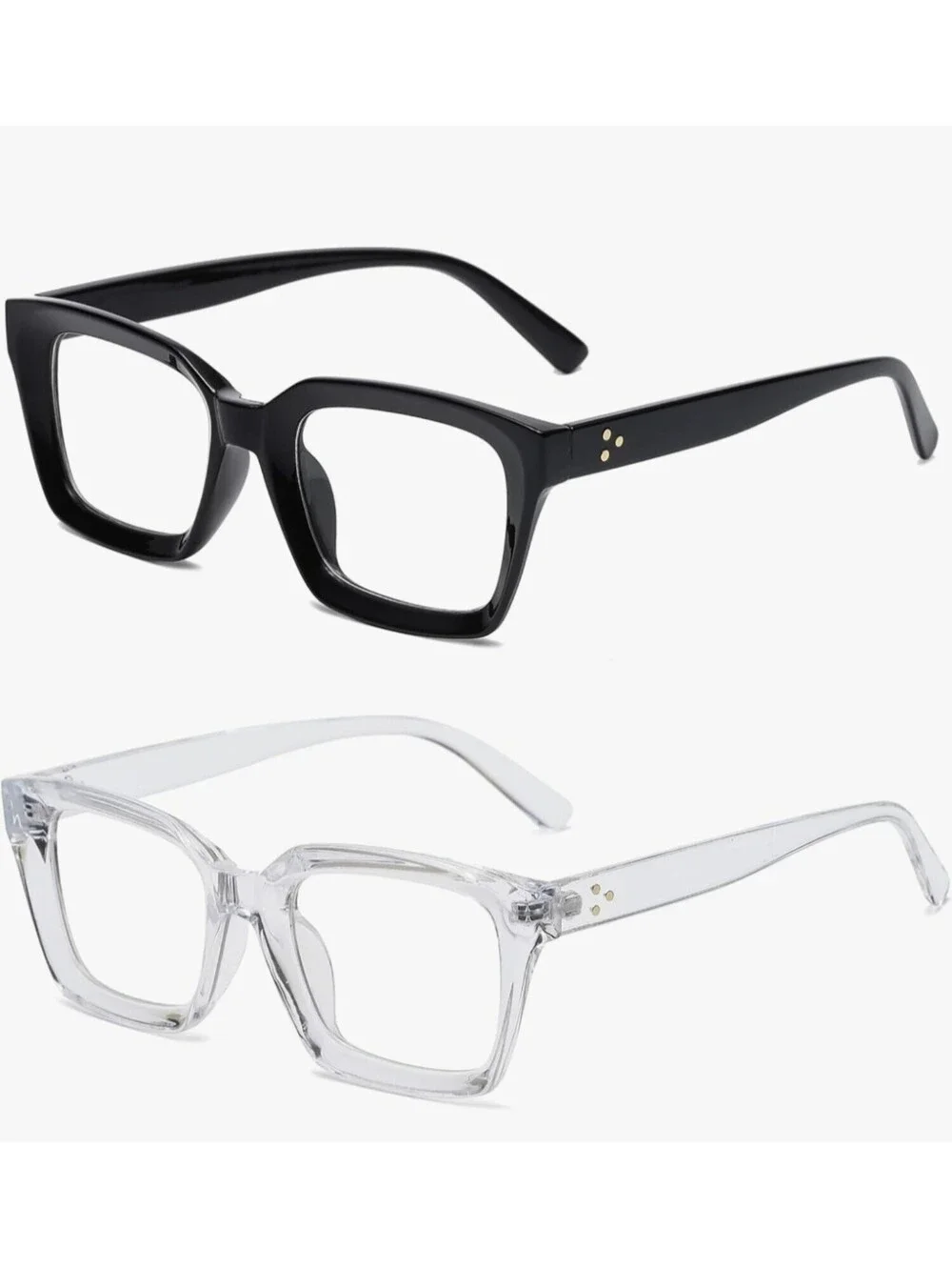 NEW 2 Pack of Fashion Fake Eyeglasses Thick Frames Black & Clear